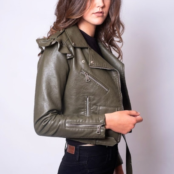 NEW Vegan Leather Cropped Biker Jacket - Picture 2 of 3
